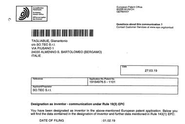 Comunicato ufficiale brevetto SO.TEC
